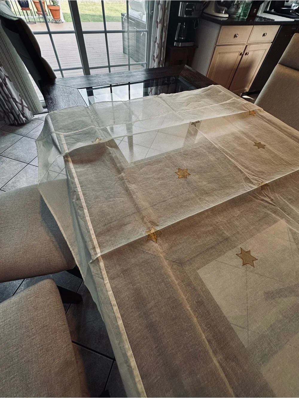 Today's sale‼️ Star-Embroidered Table cloth, Ecru shade 58”x58” 100%cotton